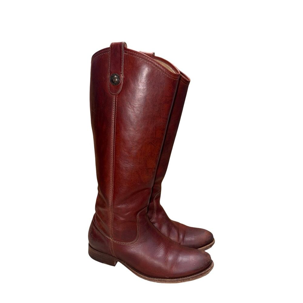 FRYE Melissa Button Brown Leather Riding Boots Size: 6.5B